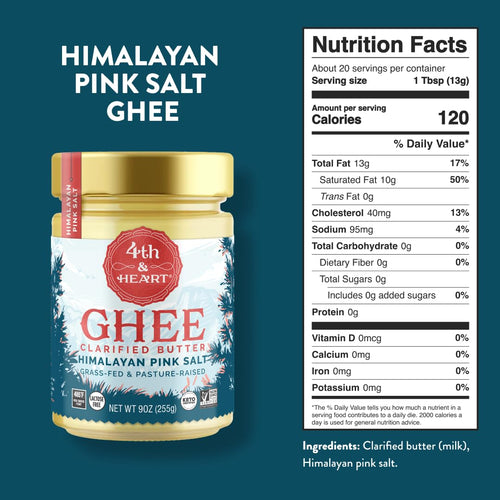 4th & Heart Himalayan Pink Salt Grass-Fed Ghee – Clarified Butter, Keto & Paleo, 9 oz
