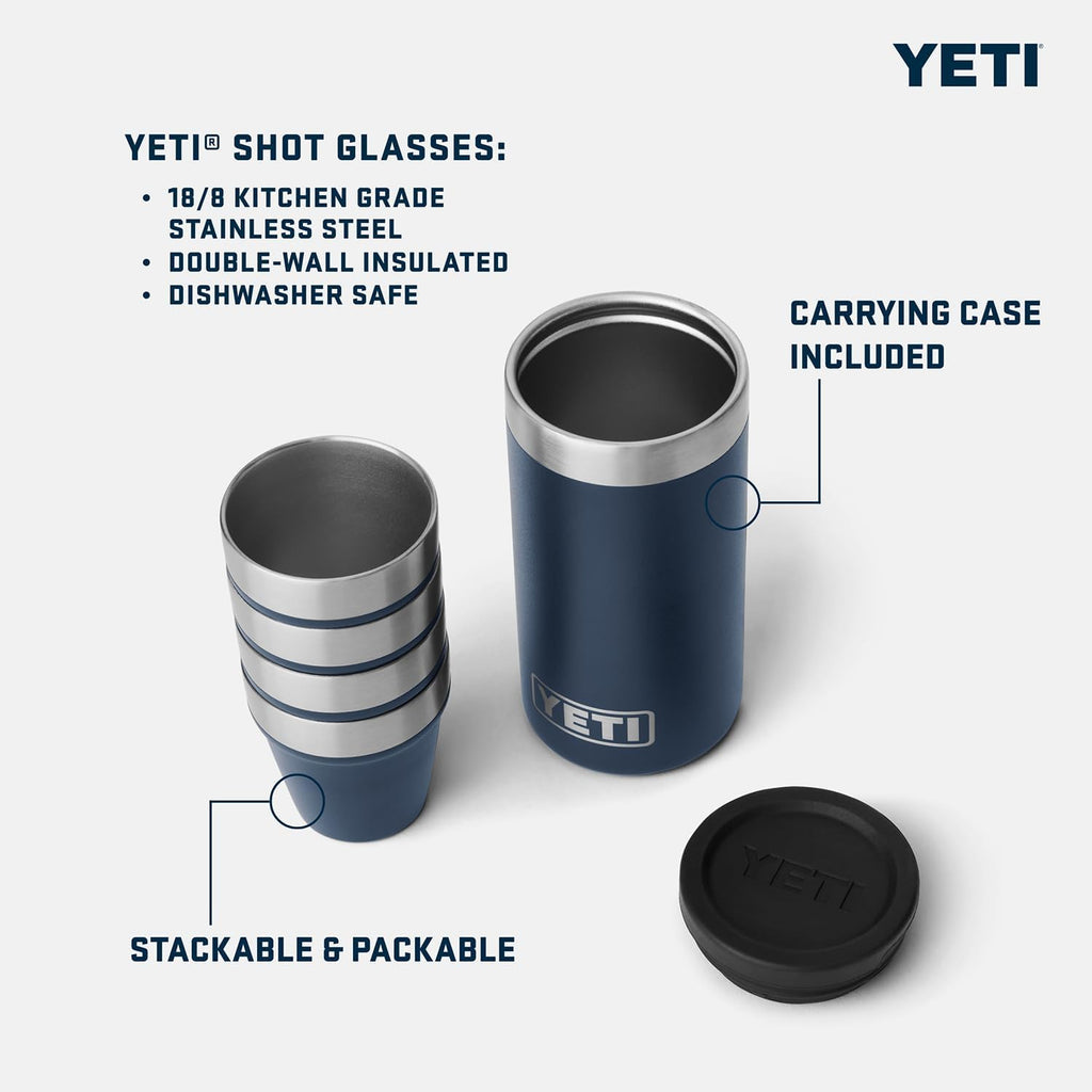 YETI Shot Glasses with Carry Case — Stainless Steel, Set of 4