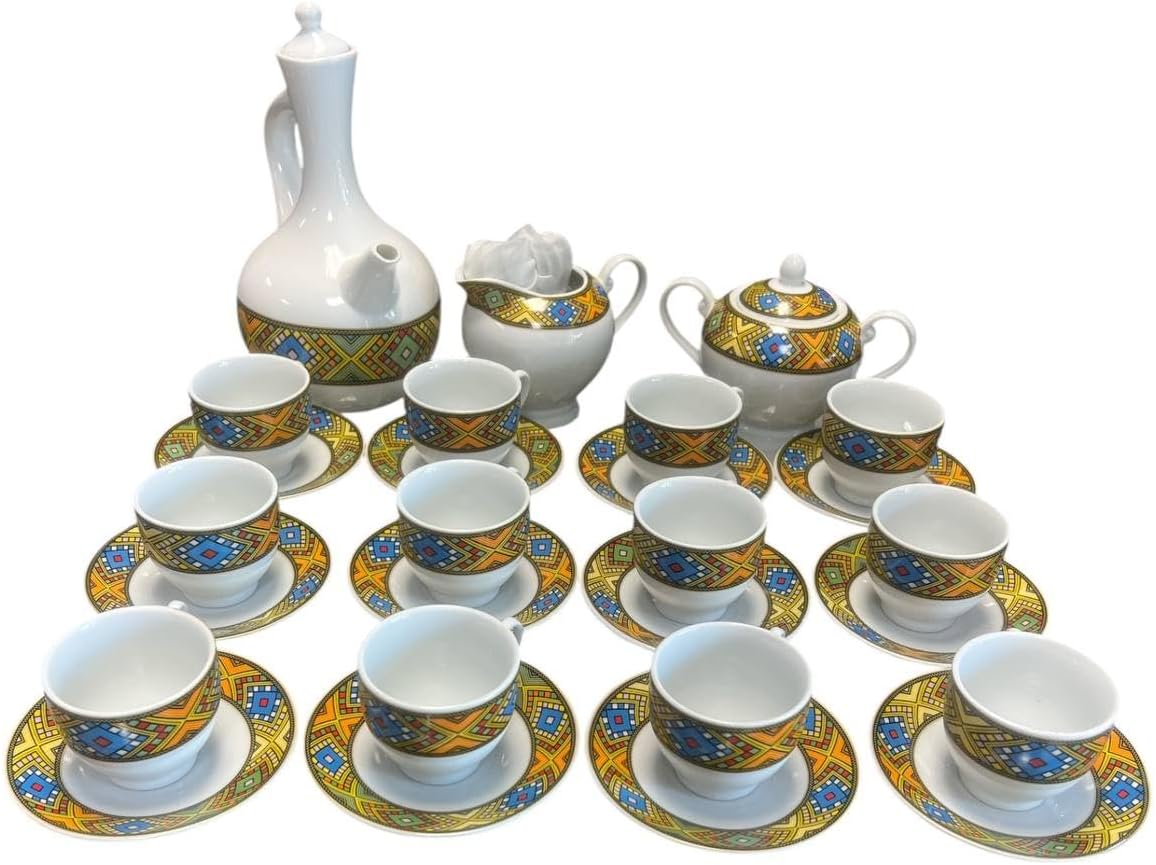 Ethiopian Coffee Ceremony Set — 41-Piece Traditional Ceramic Jebena Collection