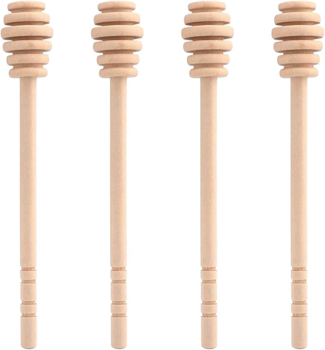 ICEYLI Wooden Honey Dipper Sticks – 4 Pack, 6.3 Inch Natural Wood