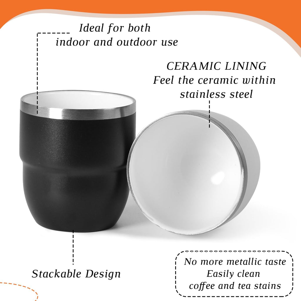 CHLJAR 4oz Espresso Cups — Ceramic-Lined Stainless Steel, Set of 4