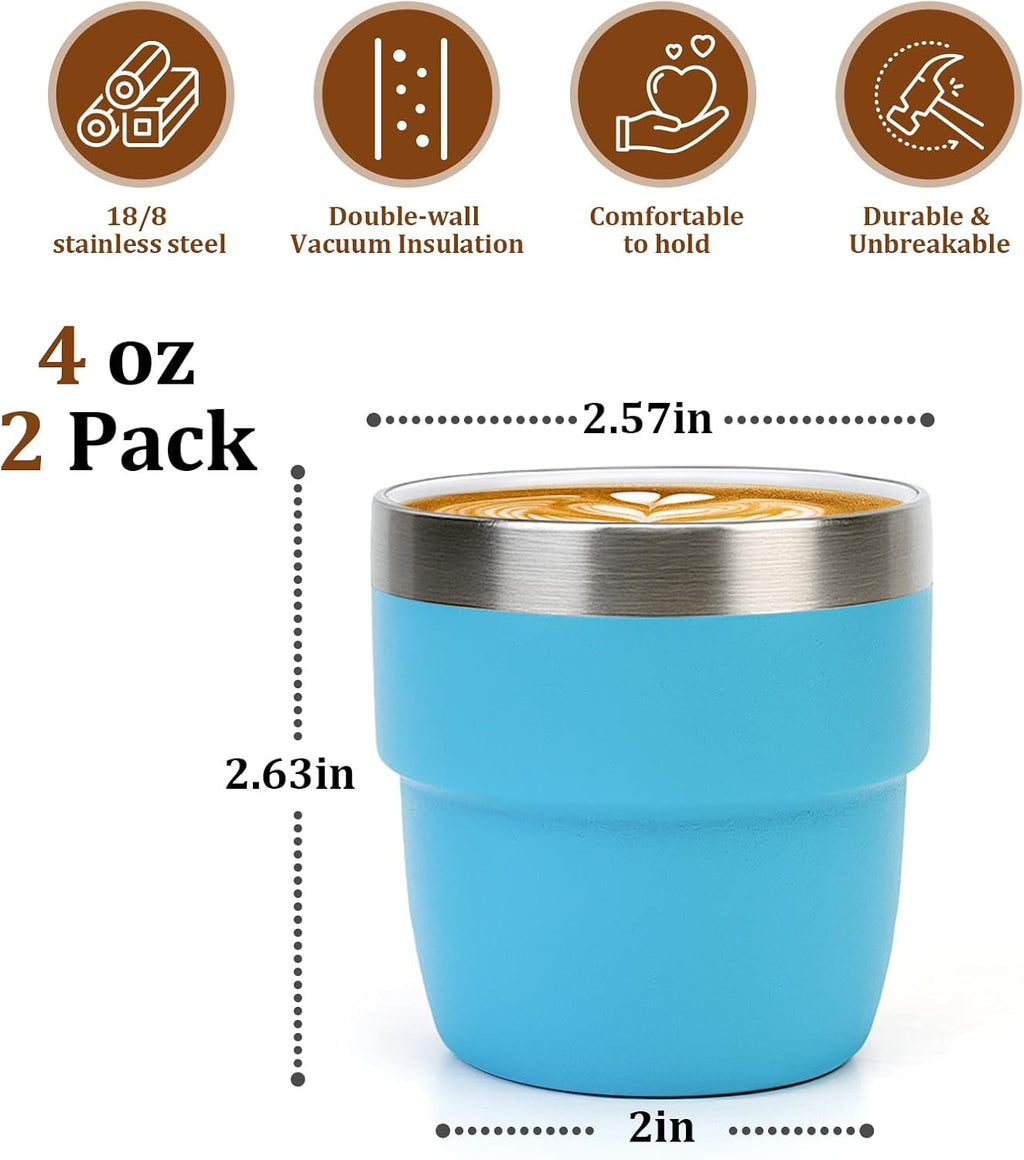 Zenbo 4oz Espresso Cups — Ceramic-Lined Stainless Steel, Set of 2