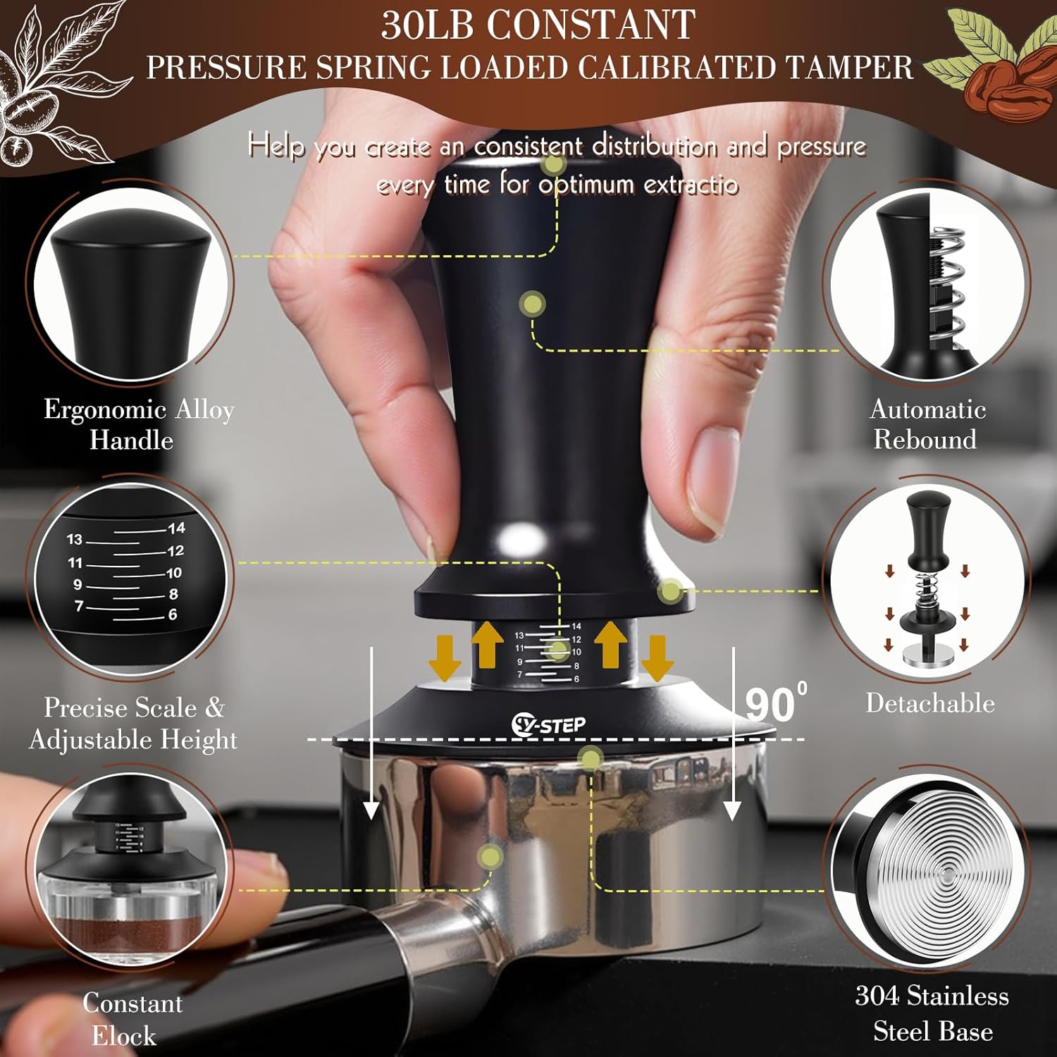 Y-Step 8 Pcs Espresso Accessories Kit - 51mm Tamper, WDT Tool & Tamping Station