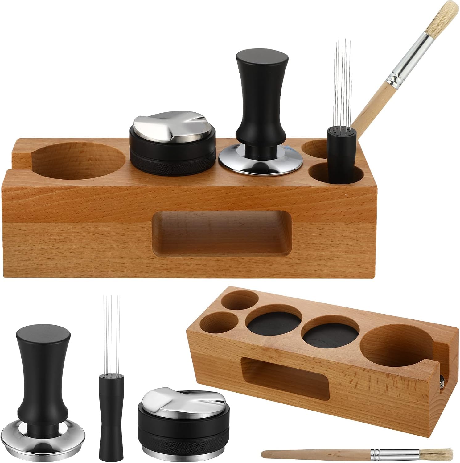 Roowest 5 Pack 54mm Espresso Accessories Kit - Wooden Tamper Station