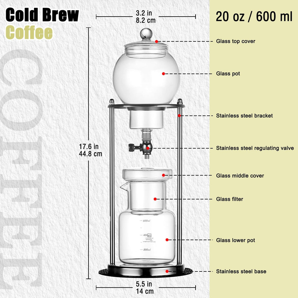 HANWUDI Cold Drip Coffee Maker — 20oz Slow Drip Coffee Tower