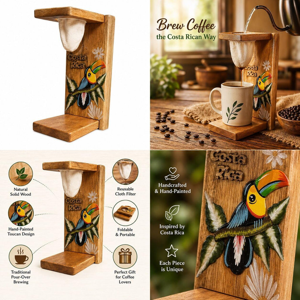 Costa Rican Chorreador — Handmade Wooden Pour-Over Coffee Stand with Cloth Filter