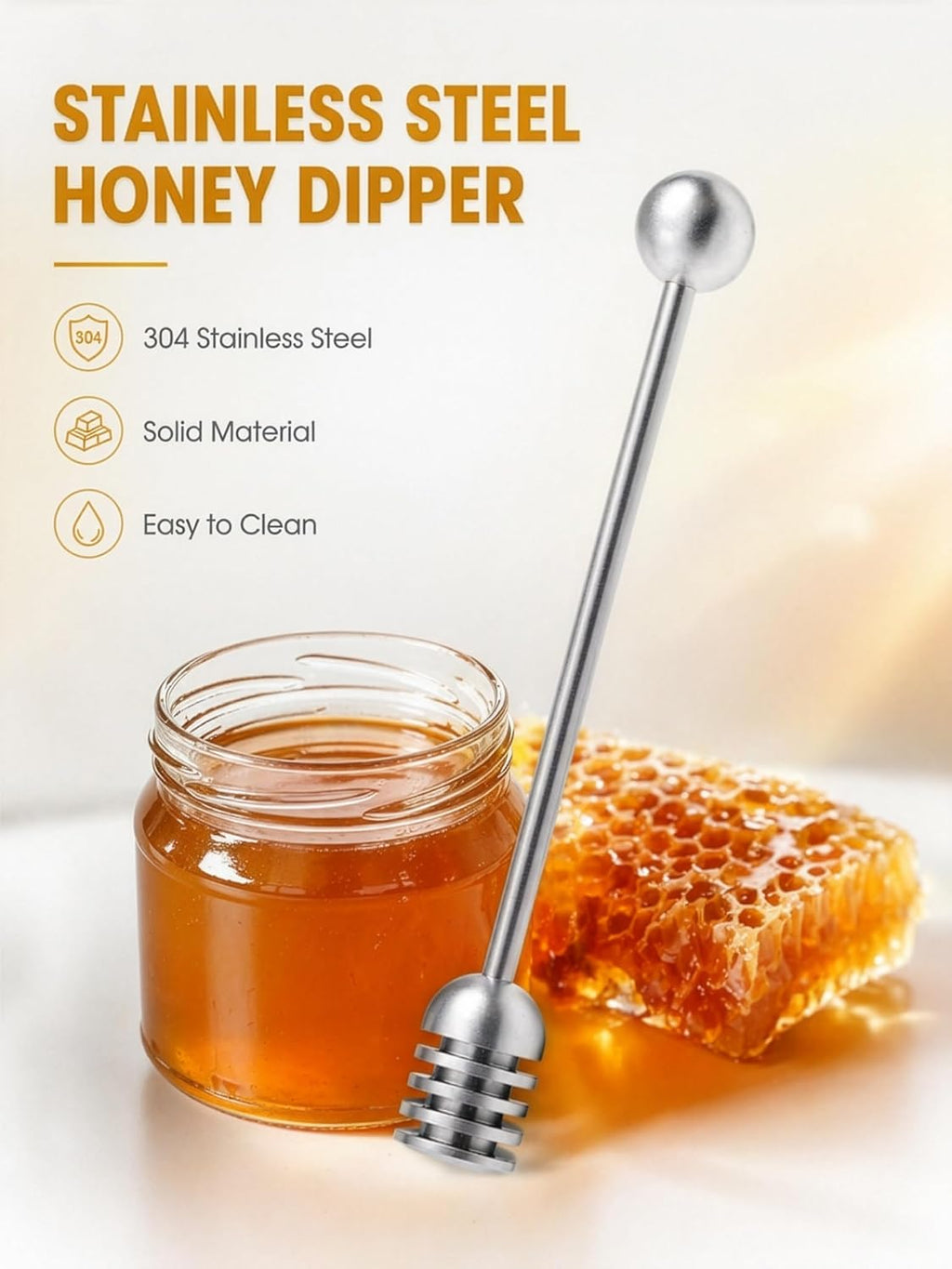 DUGATO Stainless Steel Honey Dipper Set – 2 Pack, 6.3 Inch, 304 Food-Grade Steel