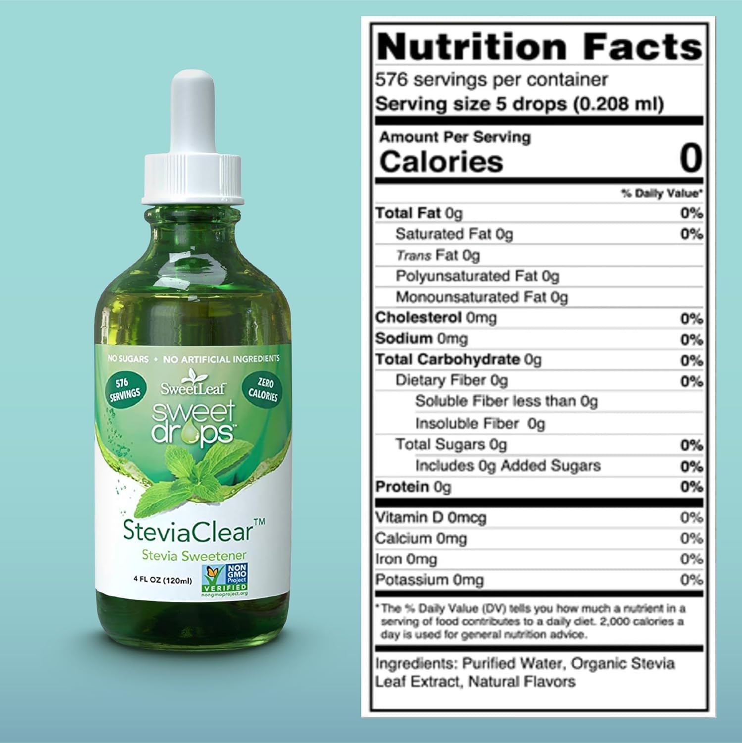 SweetLeaf Sweet Drops SteviaClear – Zero Calorie Liquid Stevia Sweetener, 576 Servings (4 fl oz)