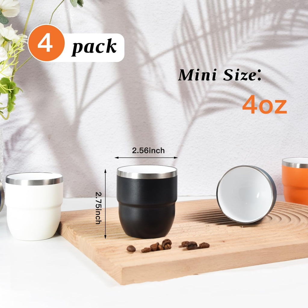 CHLJAR 4oz Espresso Cups — Ceramic-Lined Stainless Steel, Set of 4