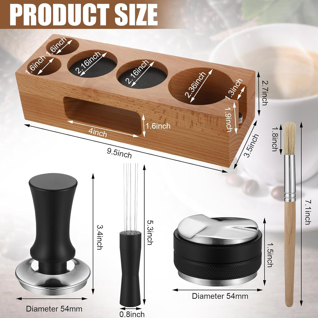 Roowest 5 Pack 54mm Espresso Accessories Kit - Wooden Tamper Station