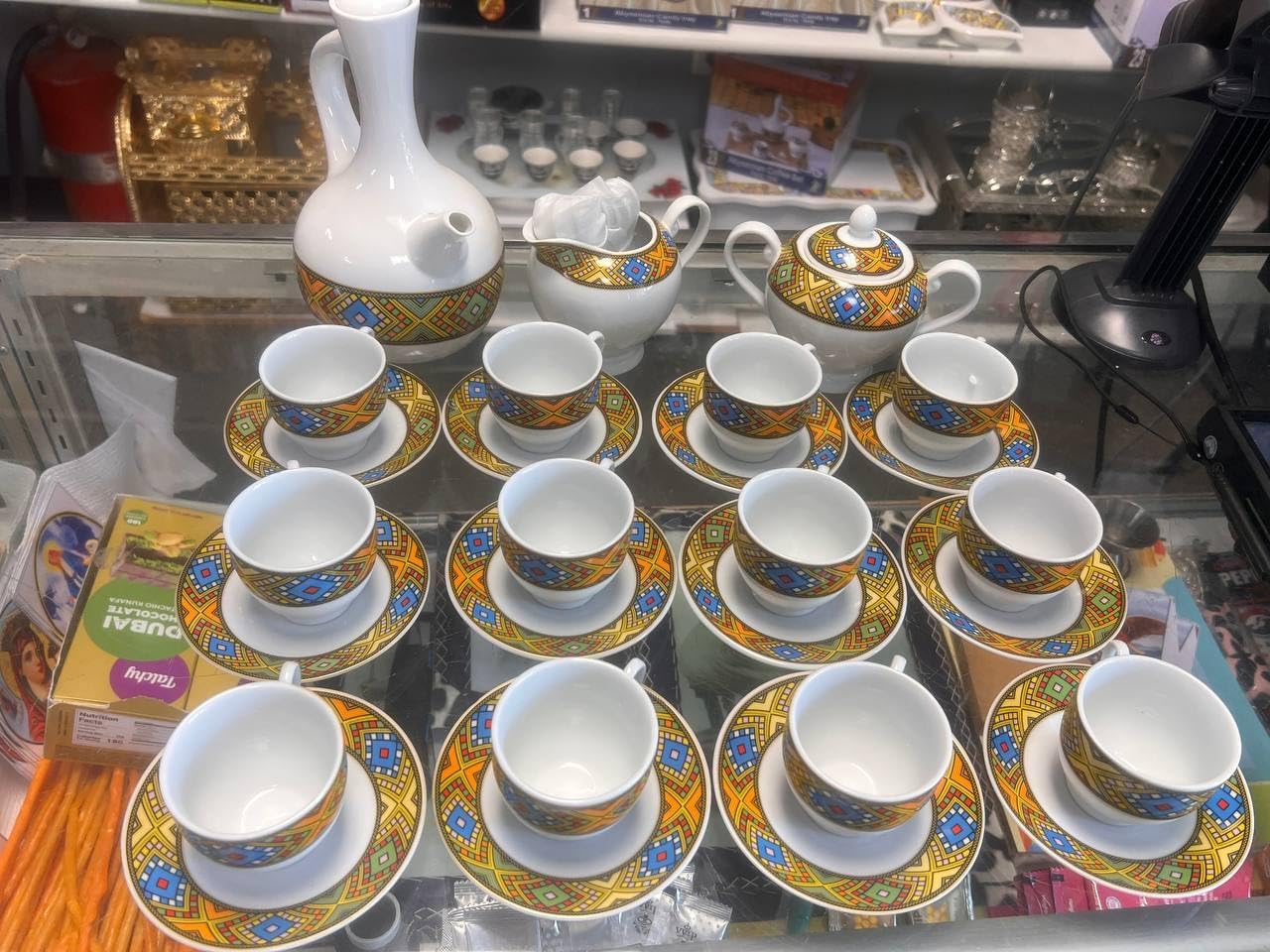 Ethiopian Coffee Ceremony Set — 41-Piece Traditional Ceramic Jebena Collection