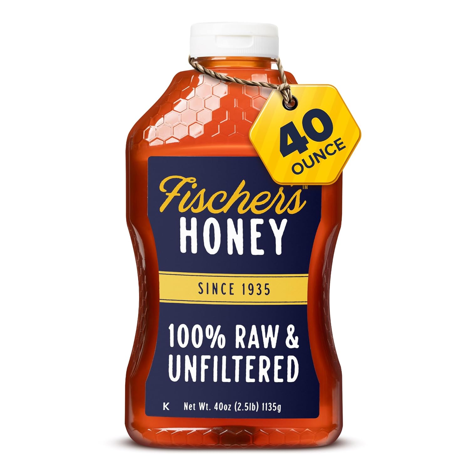 Fischer's Pure Clover Honey – 100% Raw & Unfiltered, Value Size 40 oz Squeeze Bottle