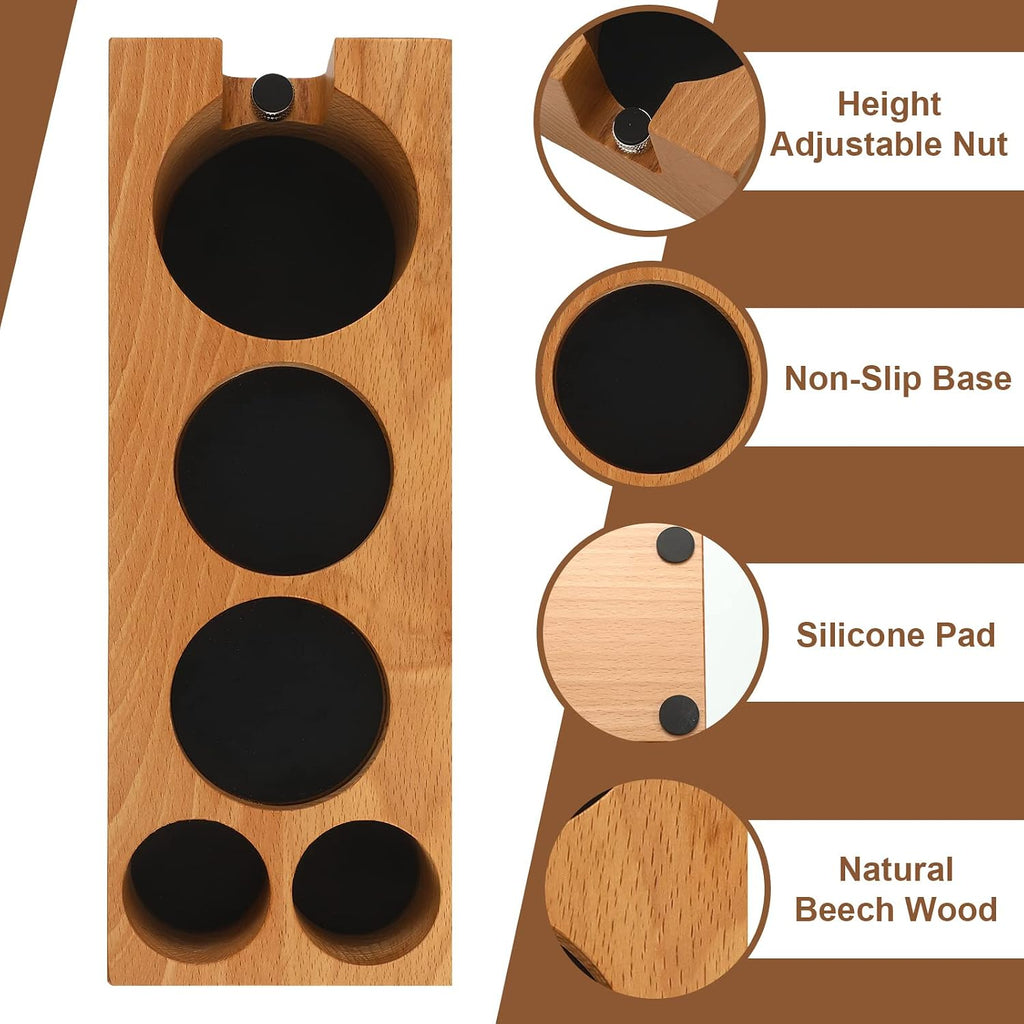Roowest 5 Pack 54mm Espresso Accessories Kit - Wooden Tamper Station