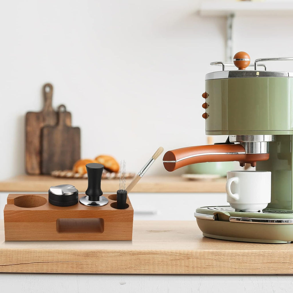Roowest 5 Pack 54mm Espresso Accessories Kit - Wooden Tamper Station