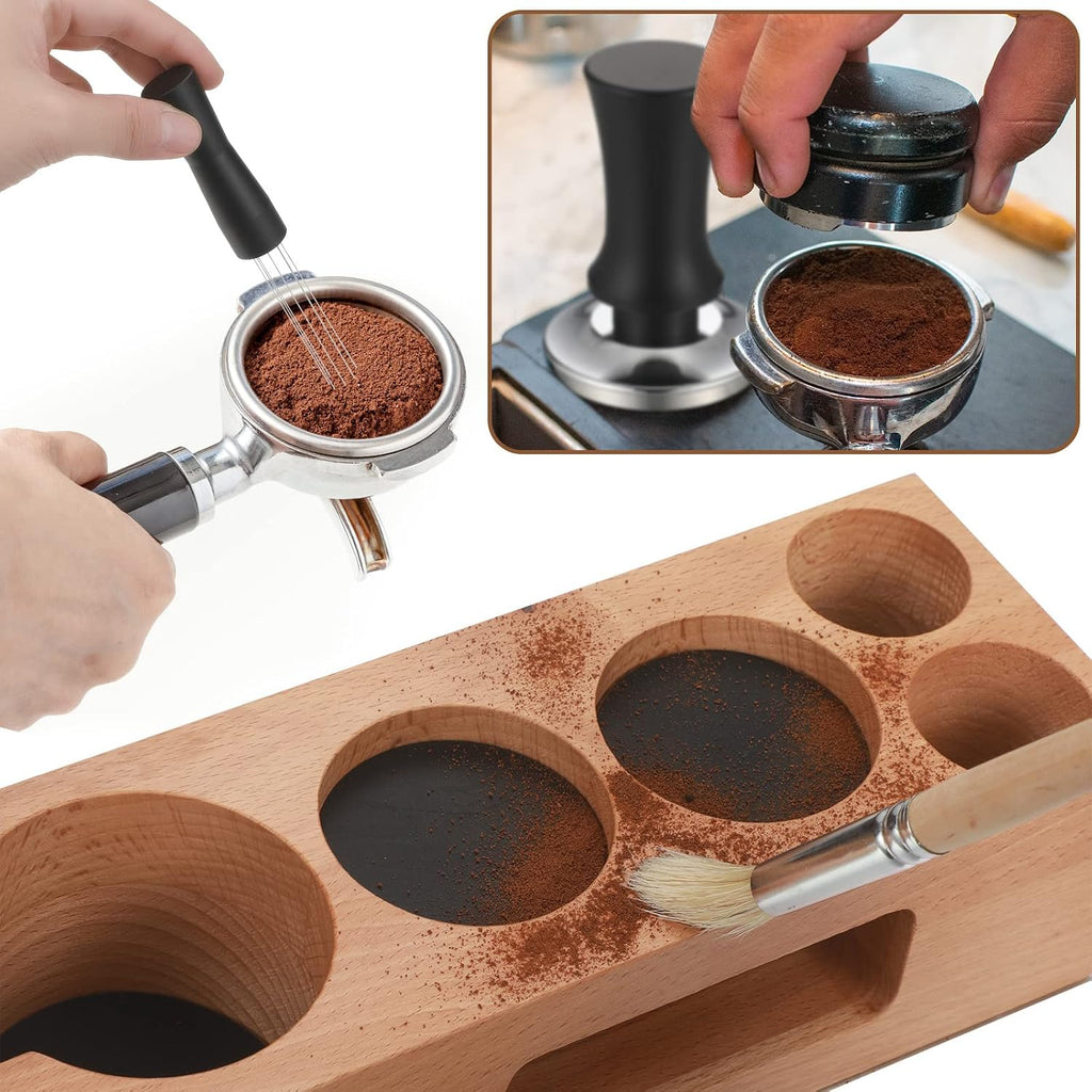 Roowest 5 Pack 54mm Espresso Accessories Kit - Wooden Tamper Station