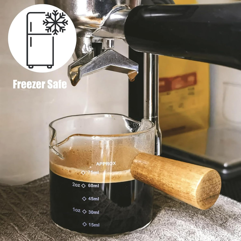 Glass Espresso Shot Cups with Handle — Borosilicate Double Spout, Set of 2