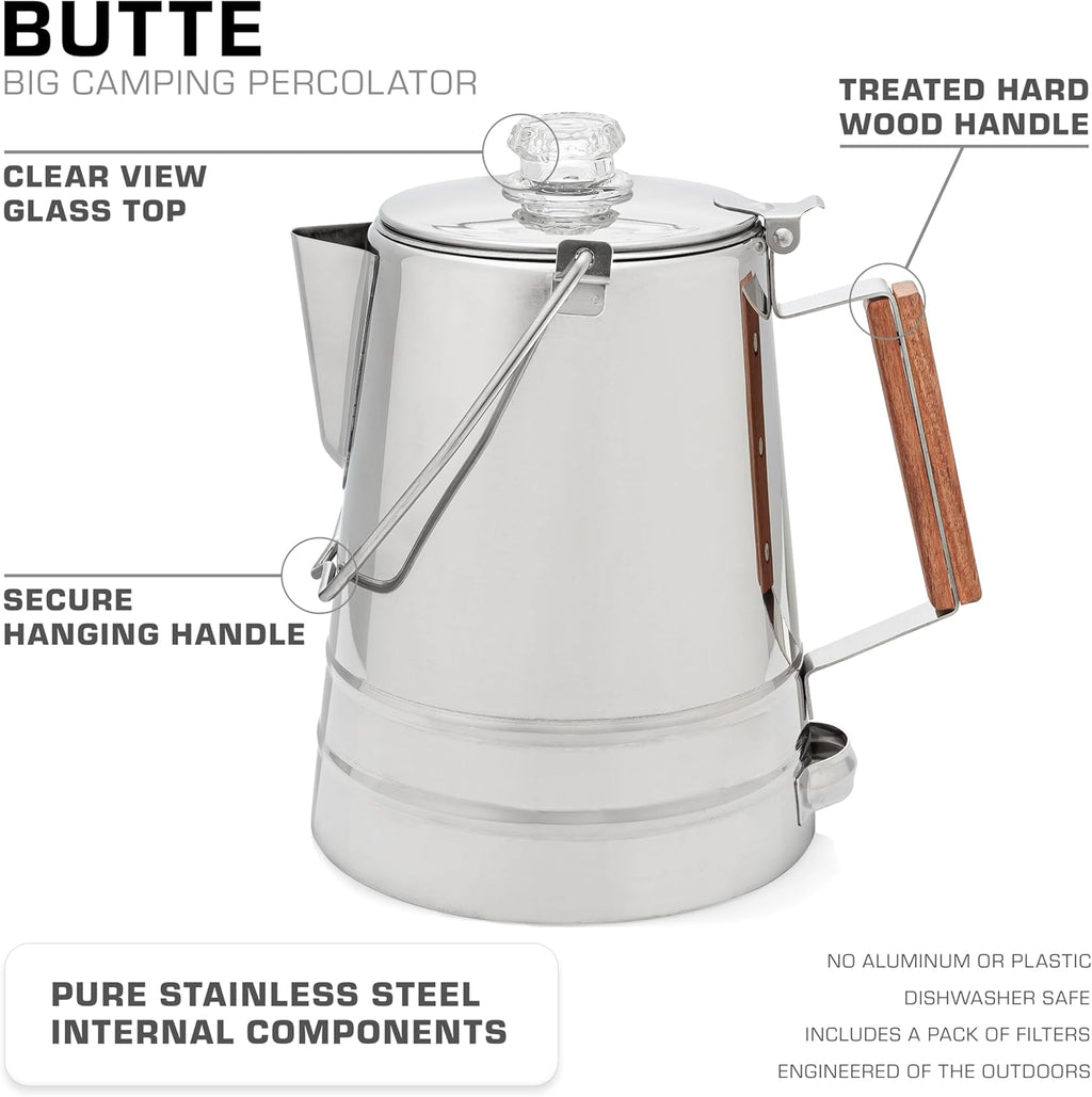 Cowboy Coffee Percolator — Stainless Steel Campfire Coffee Pot (24 Cup)