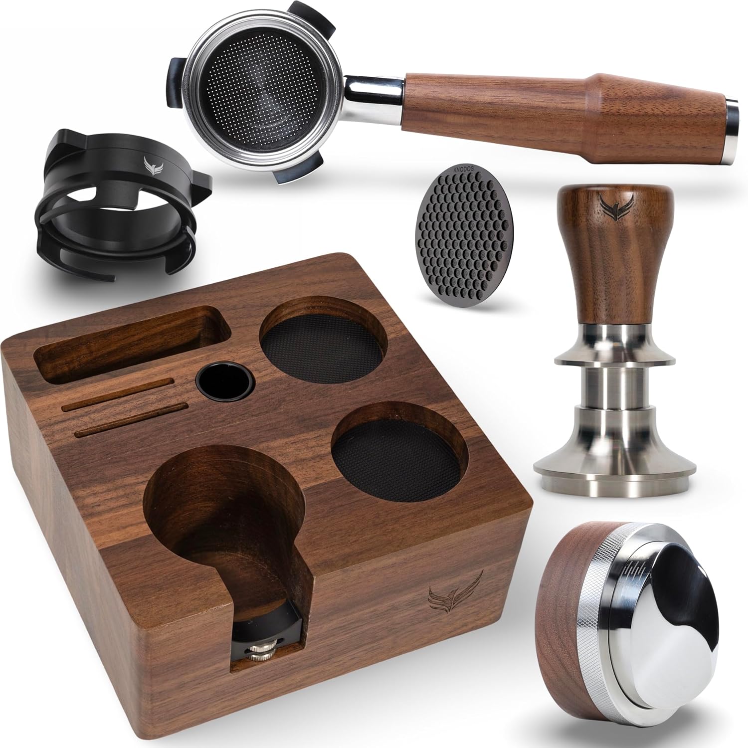 KNODOS 54mm Breville Espresso Accessories Kit - 6 Pcs Portafilter, Tamper, Distributor & Knock Box Organizer