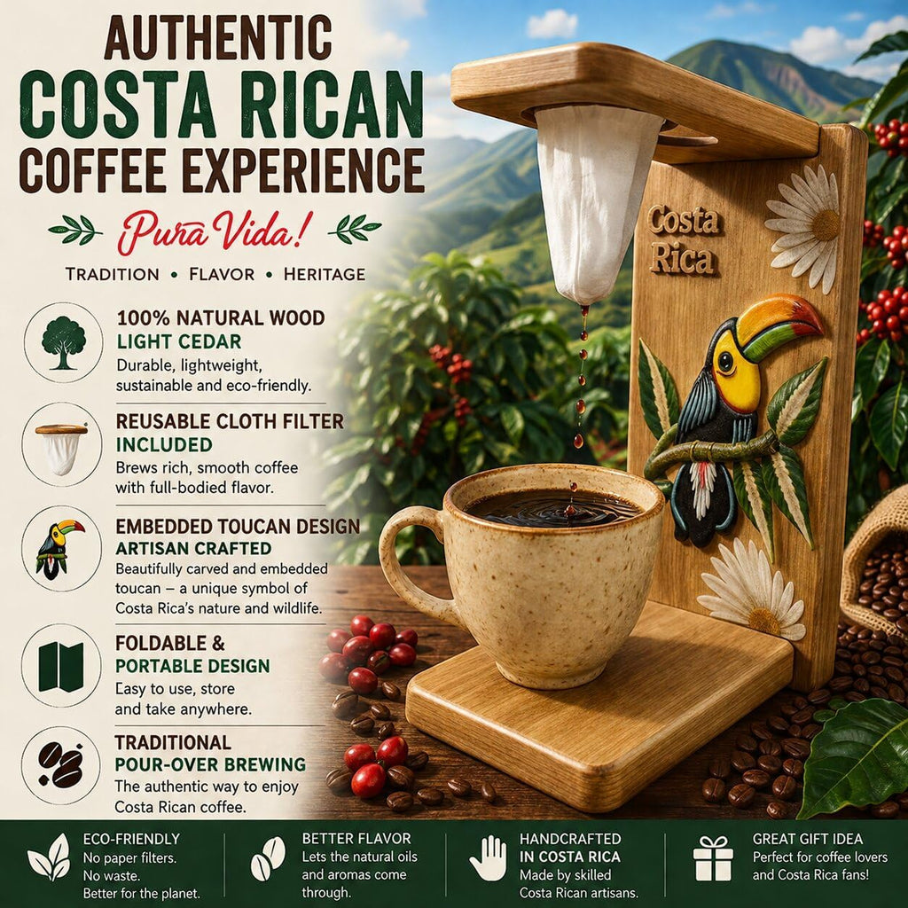 Costa Rican Chorreador — Handmade Wooden Pour-Over Coffee Stand with Cloth Filter
