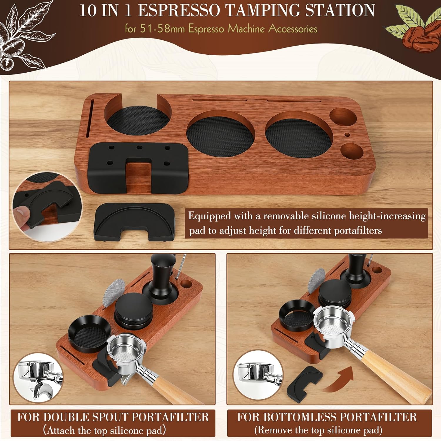 Y-Step 8 Pcs Espresso Accessories Kit - 51mm Tamper, WDT Tool & Tamping Station