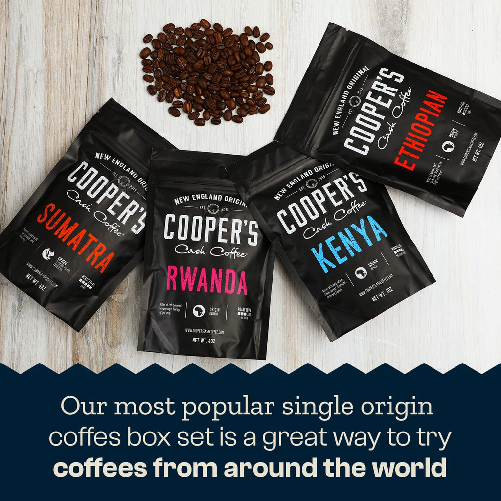 Gourmet Coffee Sampler Gift Box — Sumatra, Kenya, Rwanda &amp; Ethiopia