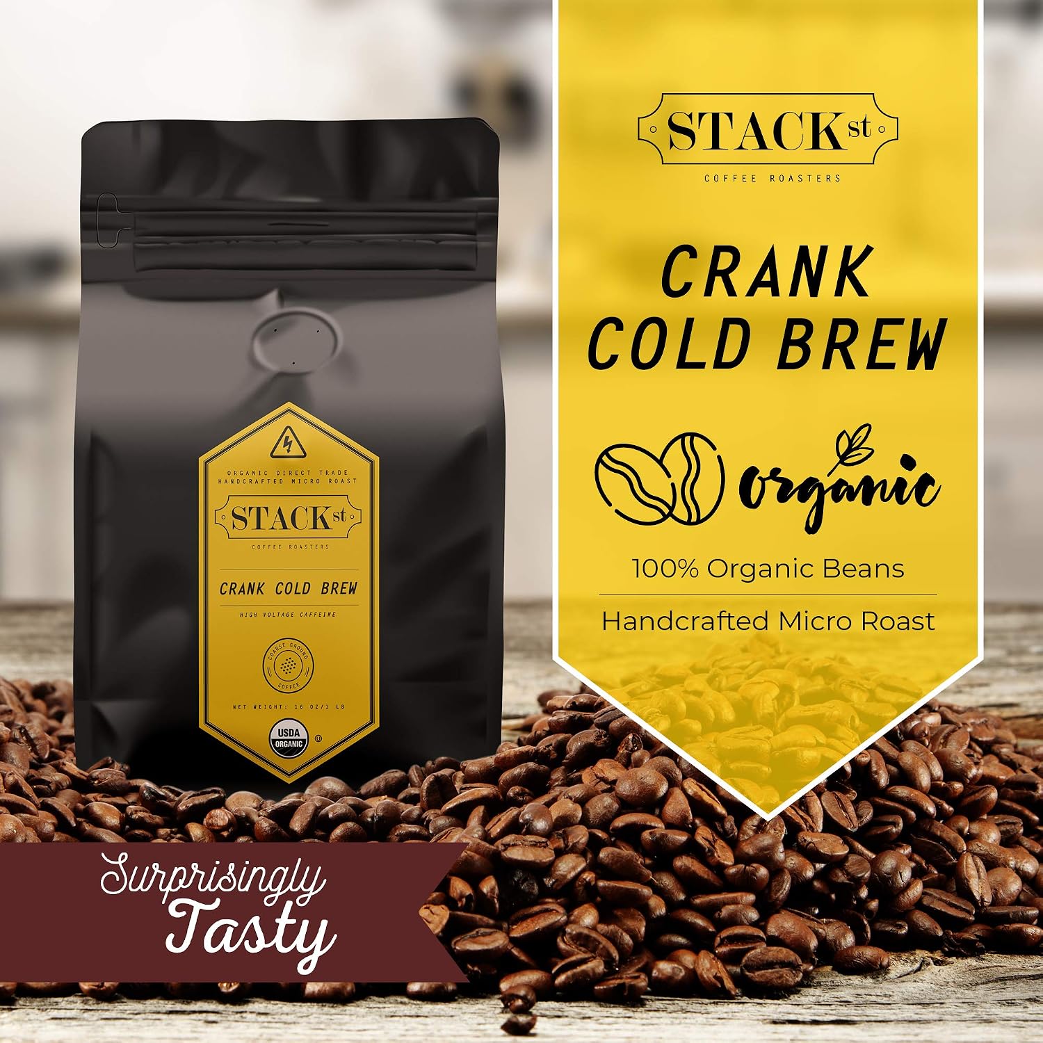 Stack Street CRANK Cold Brew Coffee — High Voltage Dark Roast, 16oz