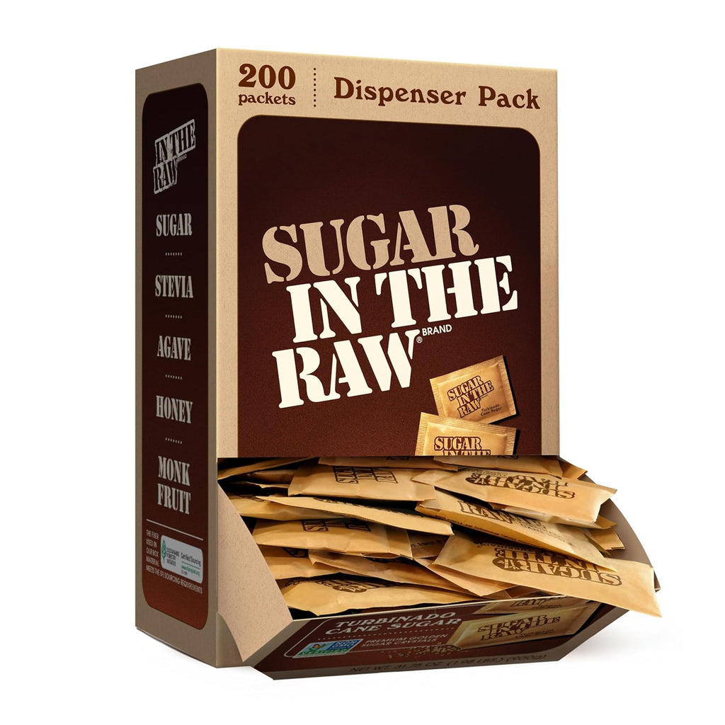 Sugar In The Raw Turbinado Cane Sugar Packets – 200 Count Dispenser Pack, Non-GMO