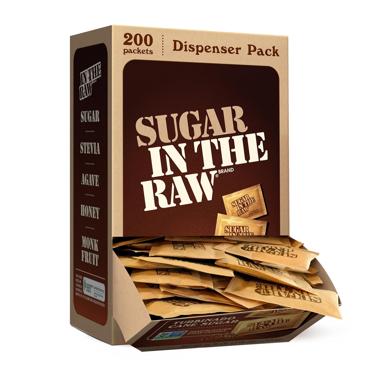 Sugar In The Raw Turbinado Cane Sugar Packets – 200 Count Dispenser Pack, Non-GMO