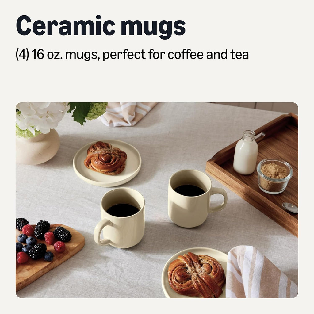 Amazon Basics Stoneware Coffee Mug Set – 16 oz, 4-Piece, Gloss-Glazed, Dishwasher Safe