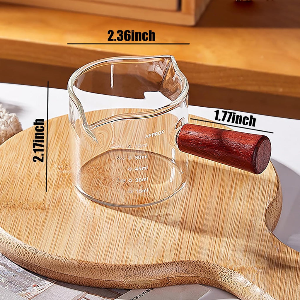 Glass Espresso Shot Cups with Handle — Borosilicate Double Spout, Set of 2
