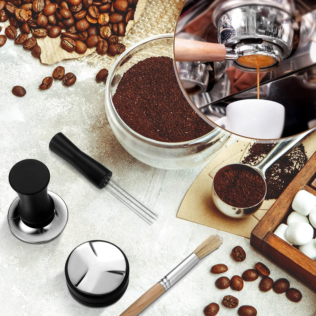 Roowest 5 Pack 54mm Espresso Accessories Kit - Wooden Tamper Station