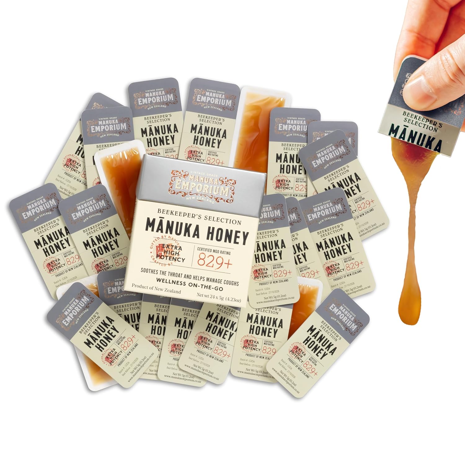 Manuka Emporium Raw Manuka Honey Snap Packs MGO829+ – 24-Count Single-Serve New Zealand Honey