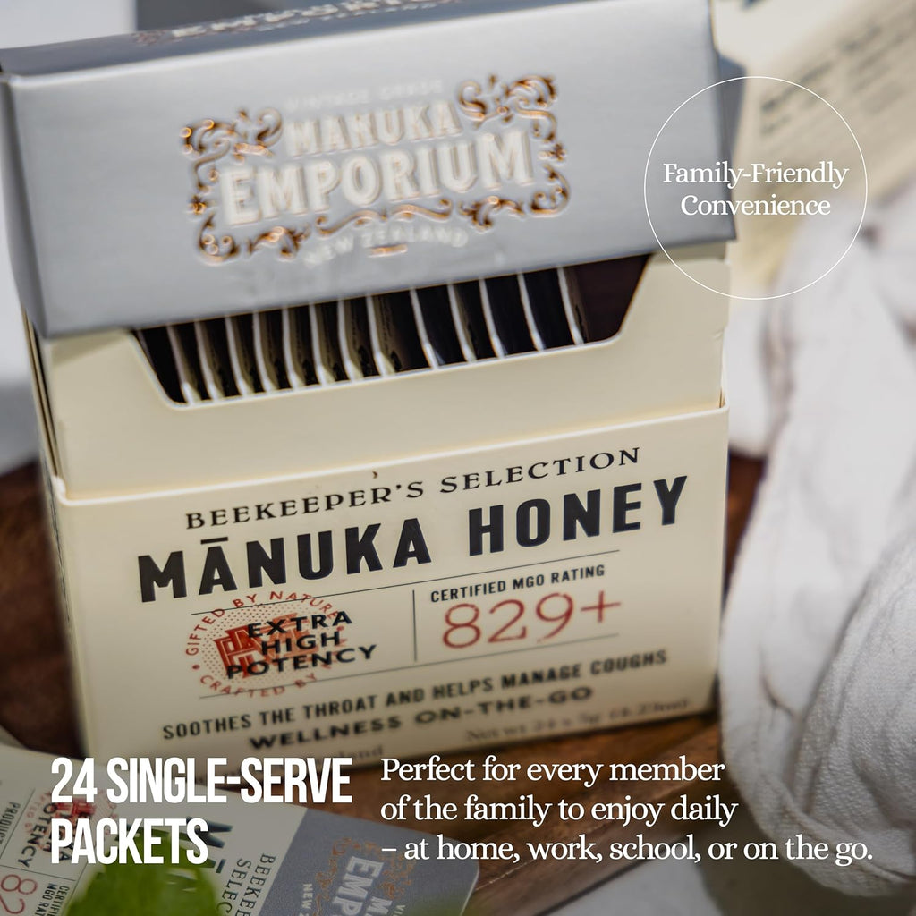 Manuka Emporium Raw Manuka Honey Snap Packs MGO829+ – 24-Count Single-Serve New Zealand Honey