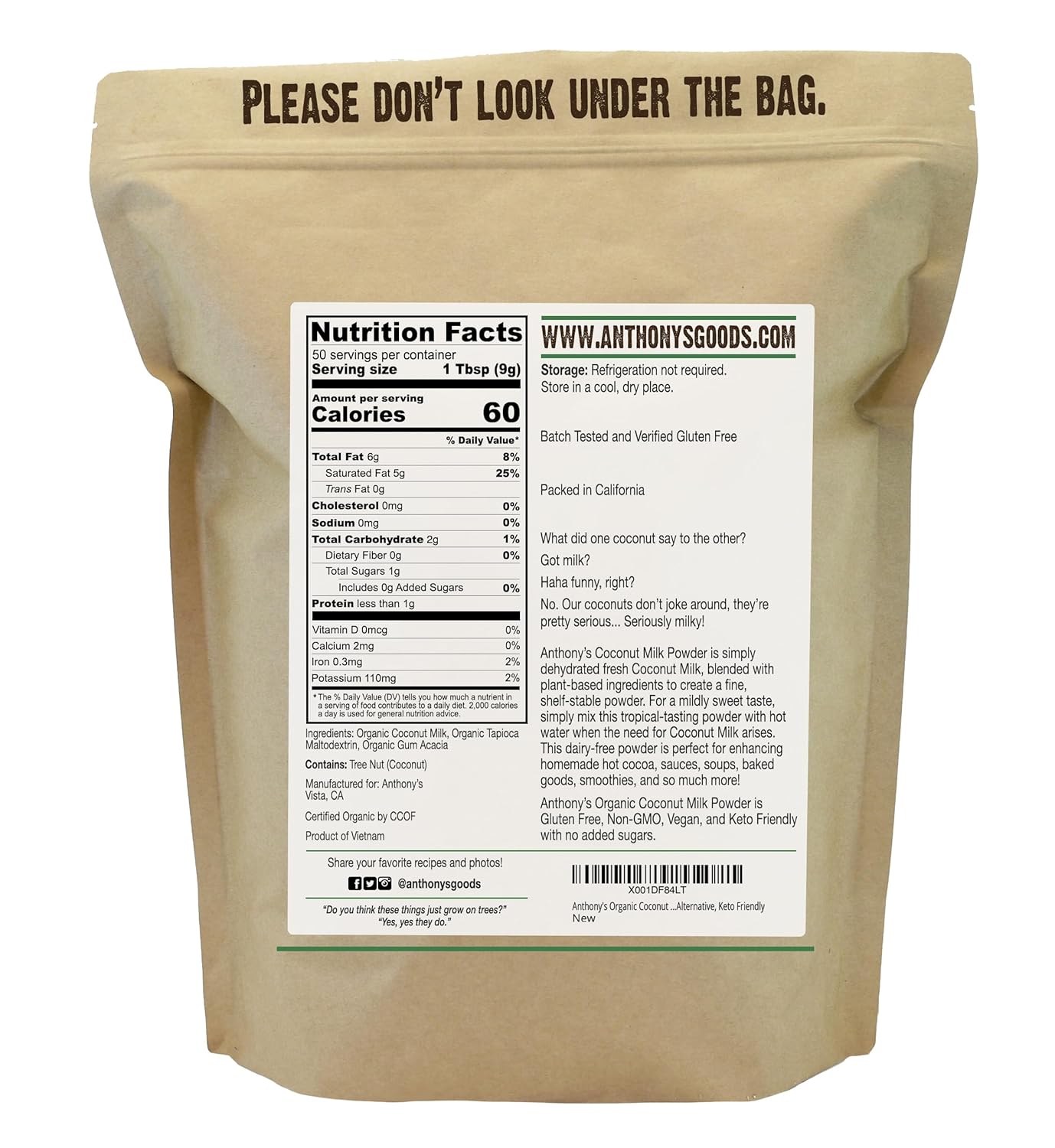 Anthony's Organic Coconut Milk Powder – Dairy-Free Vegan Creamer for Coffee, Tea & Thai Lattes