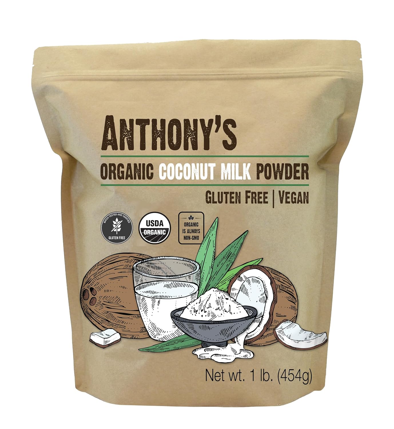Anthony's Organic Coconut Milk Powder – Dairy-Free Vegan Creamer for Coffee, Tea & Thai Lattes