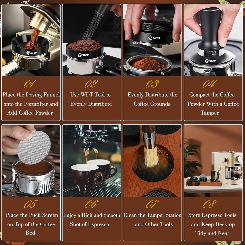 Y-Step 8 Pcs Espresso Accessories Kit - 51mm Tamper, WDT Tool & Tamping Station