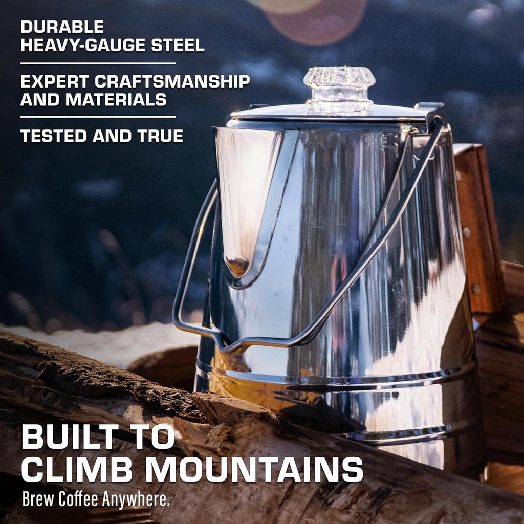 Cowboy Coffee Percolator — Stainless Steel Campfire Coffee Pot (24 Cup)