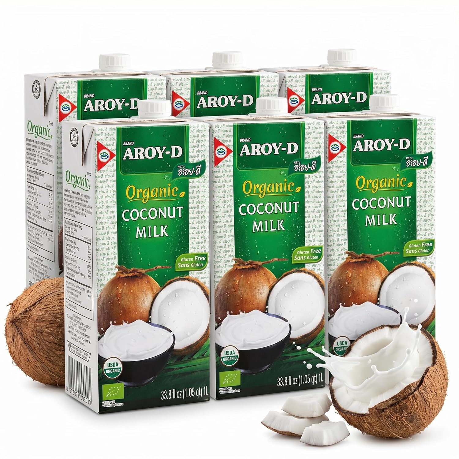 Aroy-D Organic Coconut Milk – 33.8 fl oz Cartons, 6-Pack, Gluten-Free Vegan