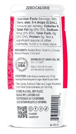 Lakanto Monk Fruit Sweetener Drops Original – Zero Sugar, Zero Calorie, 260 Servings (1.76 fl oz)