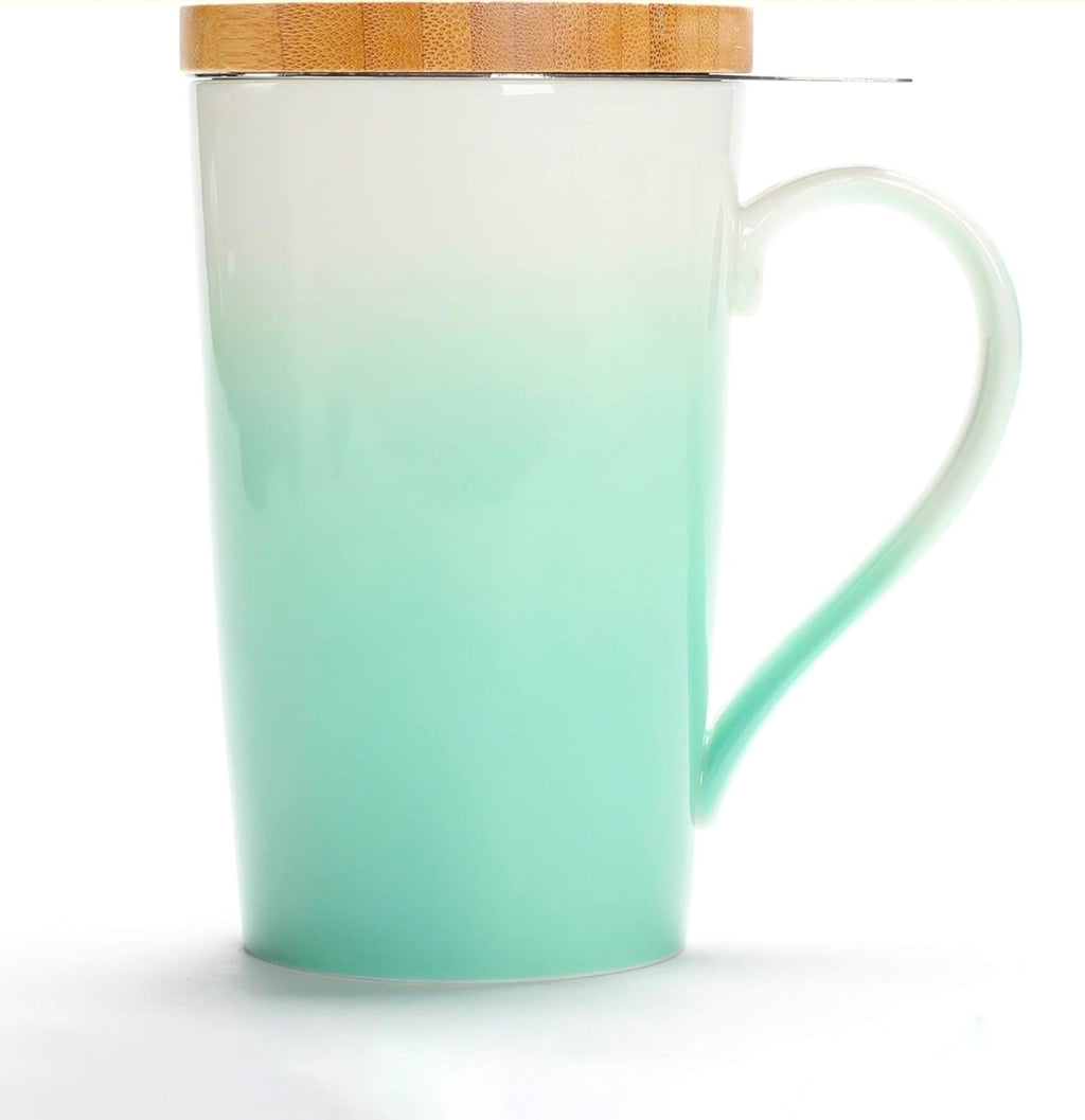 Glass Tea Mug with Stainless Steel Infuser & Lid – 12 oz Loose Leaf Brewing Cup