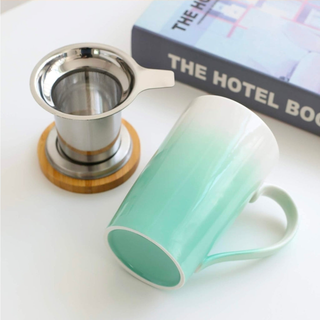 Glass Tea Mug with Stainless Steel Infuser & Lid – 12 oz Loose Leaf Brewing Cup