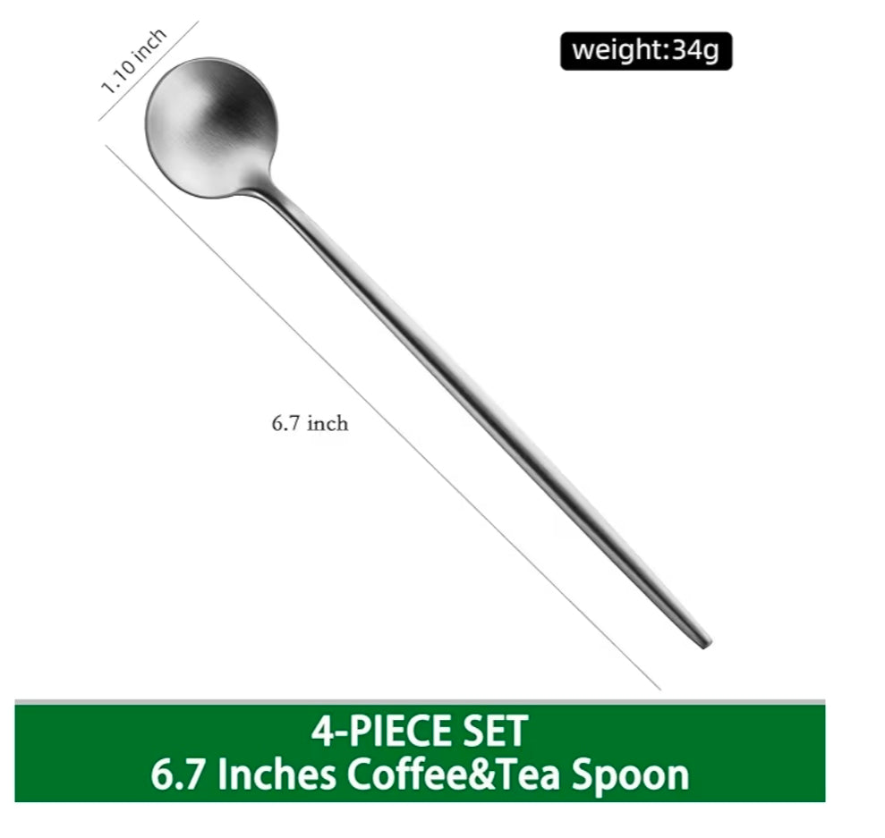 Long Handle Coffee & Tea Bar Spoon Set – 6.7" Stainless Steel Stirring Spoons (Set of 4)