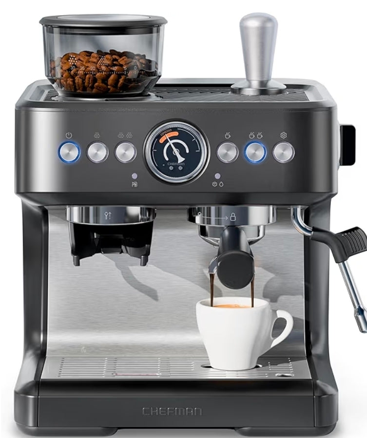 Chefman Crema Deluxe Espresso Machine — Double Boiler & Built-In Grinder