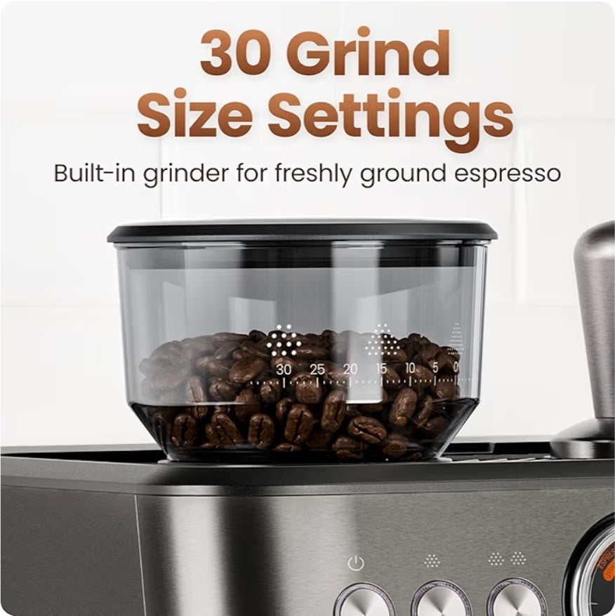 Chefman Crema Deluxe Espresso Machine — Double Boiler & Built-In Grinder