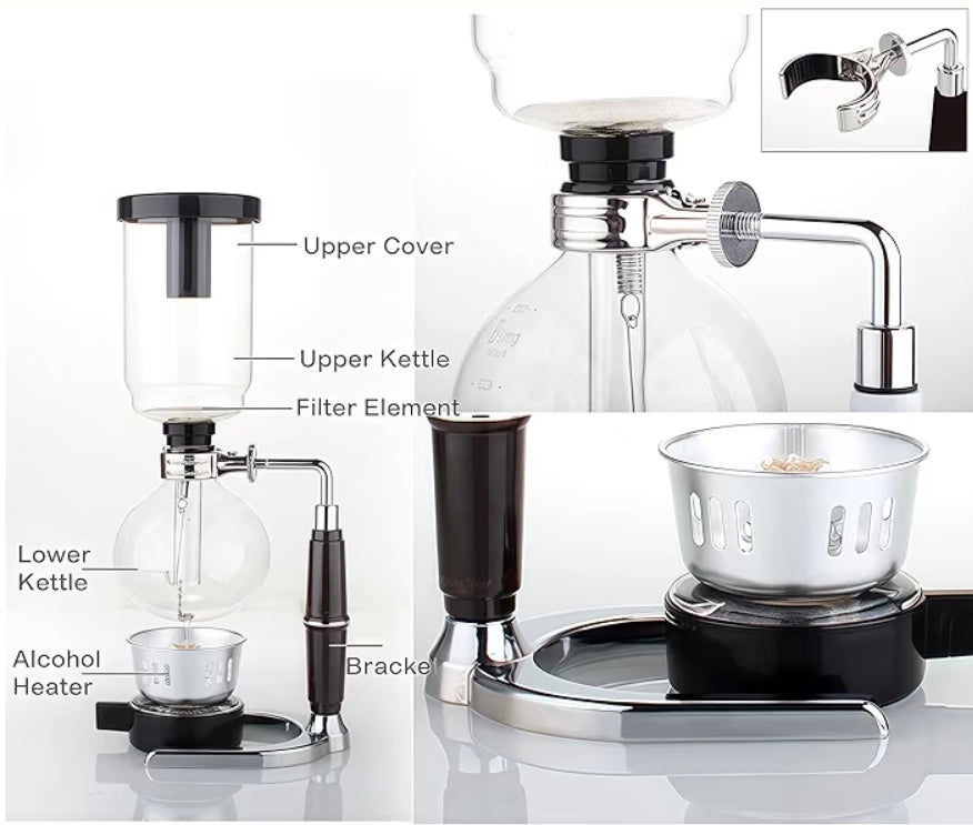 Borosilicate Glass Syphon Coffee Maker — 5-Cup Vacuum Tabletop Brewer