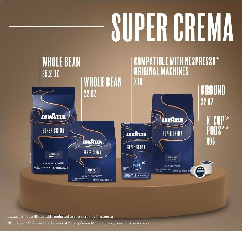Lavazza Super Crema Whole Bean Coffee Blend